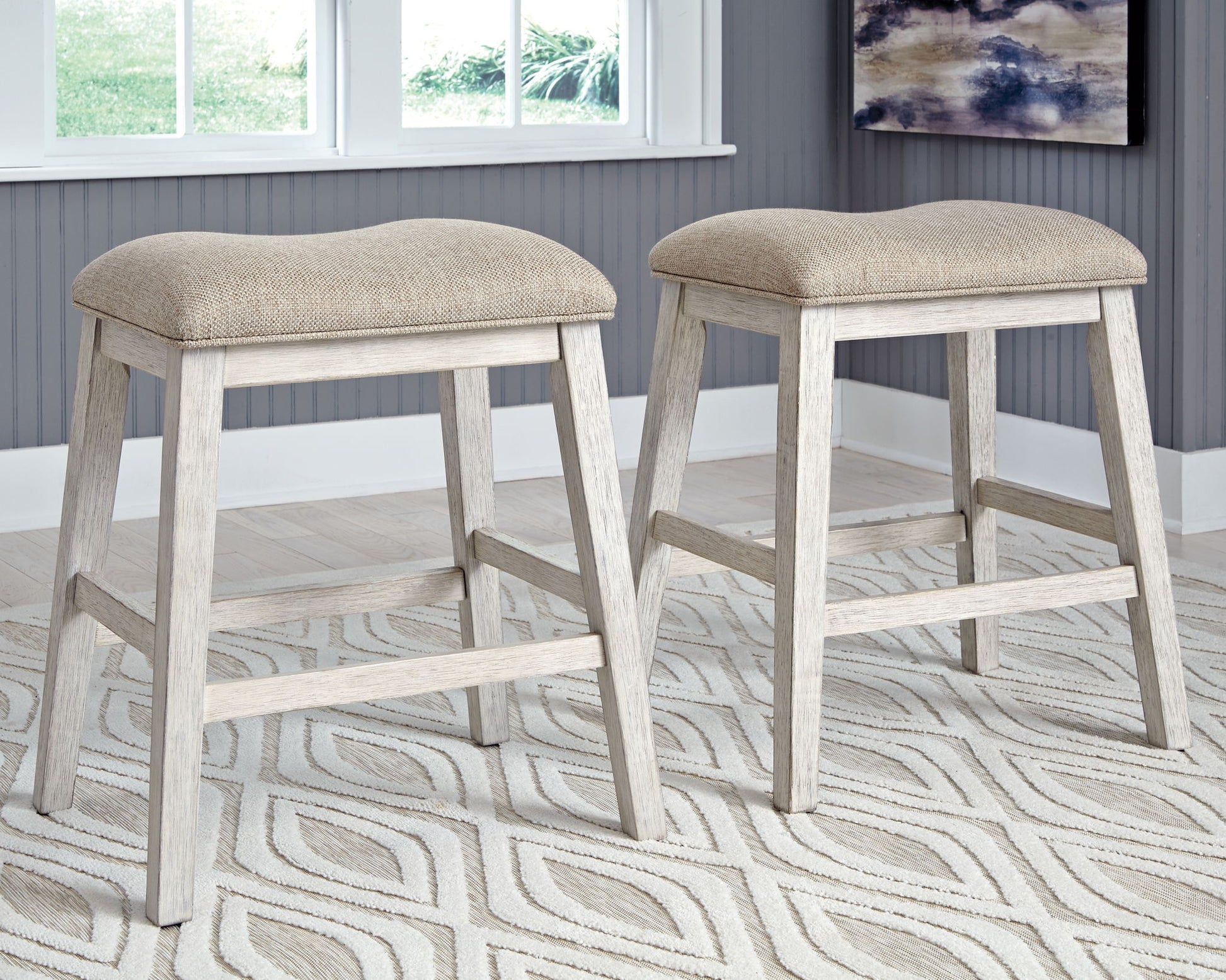 Skempton - Upholstered Stool (Set of 2) - White - Hornell Furniture Outlet