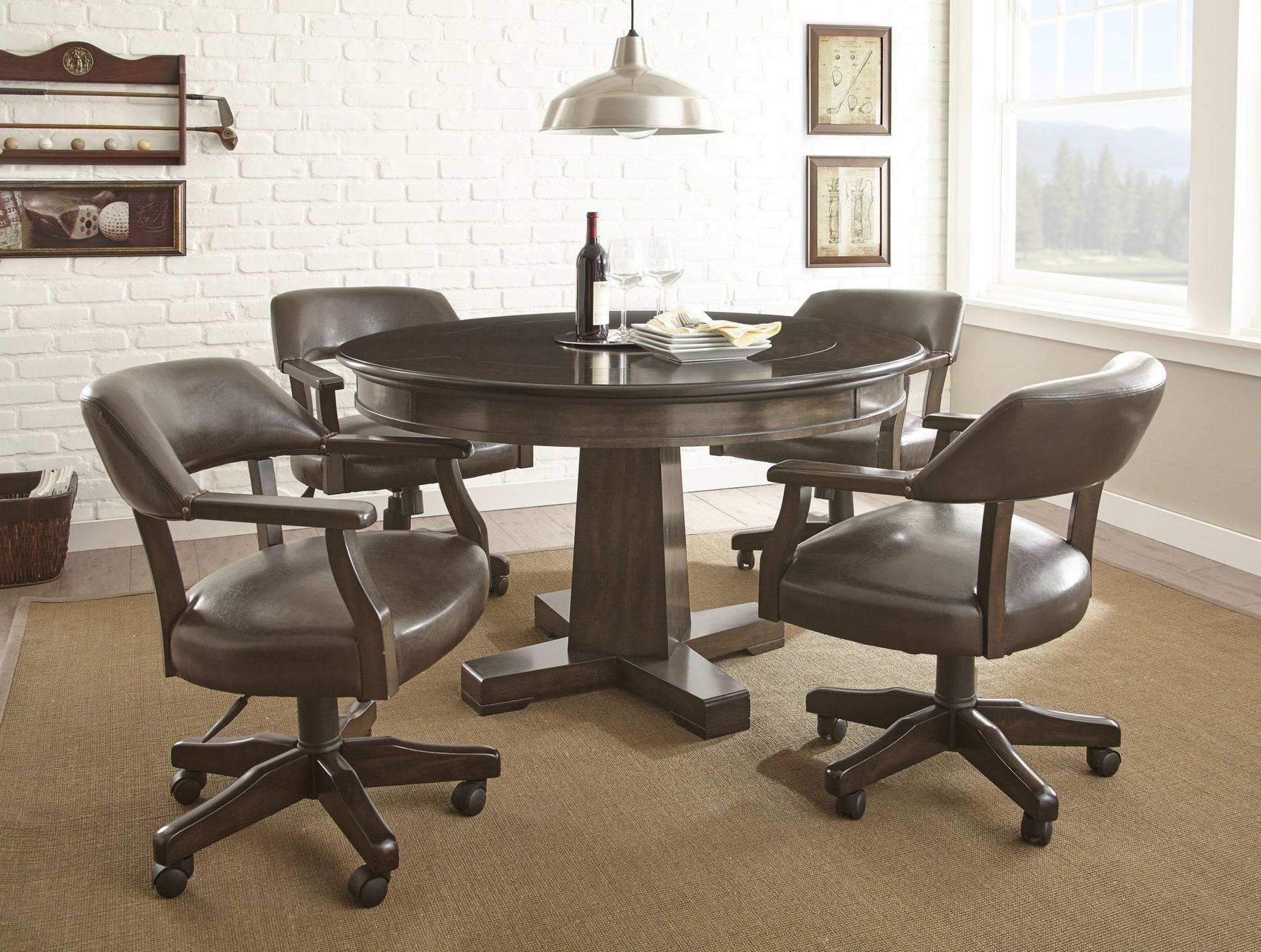 Ruby - 5 Piece Dining Set With Game Table - Brown - Hornell Furniture Outlet