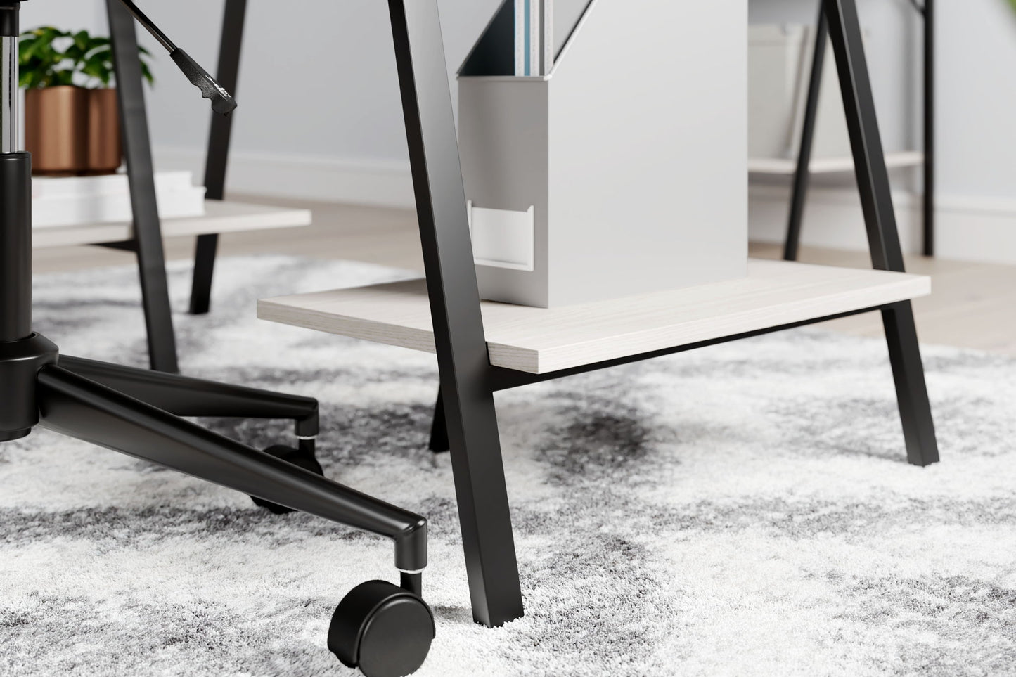 Bayflynn - White / Black - Home Office Desk - 2 Fixed Shelves - Hornell Furniture Outlet