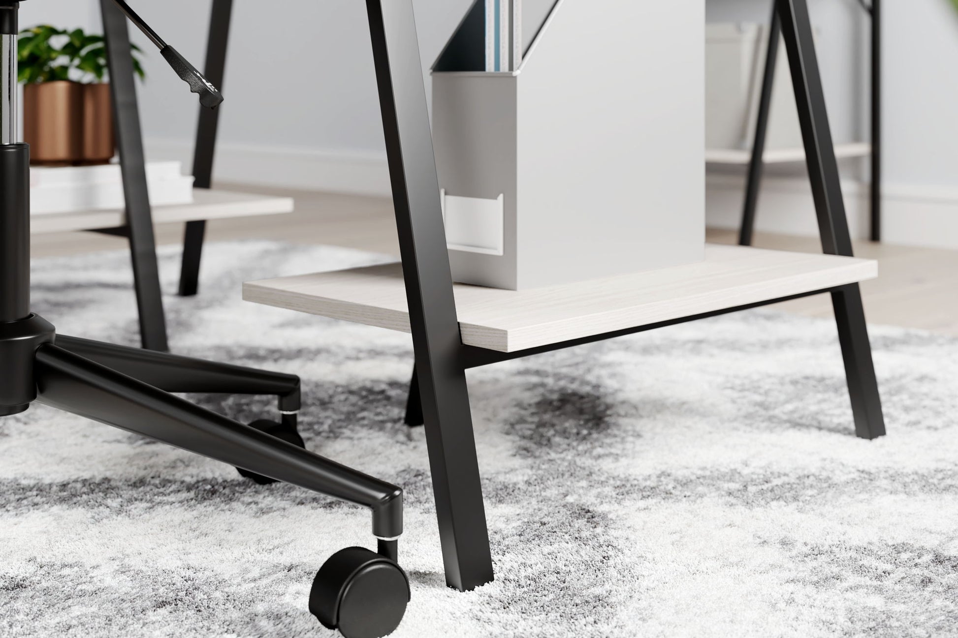 Bayflynn - White / Black - Home Office Desk - 2 Fixed Shelves - Hornell Furniture Outlet