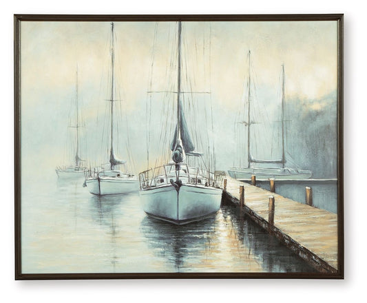 Worthney - Blue / White / Brown - Wall Art - Hornell Furniture Outlet
