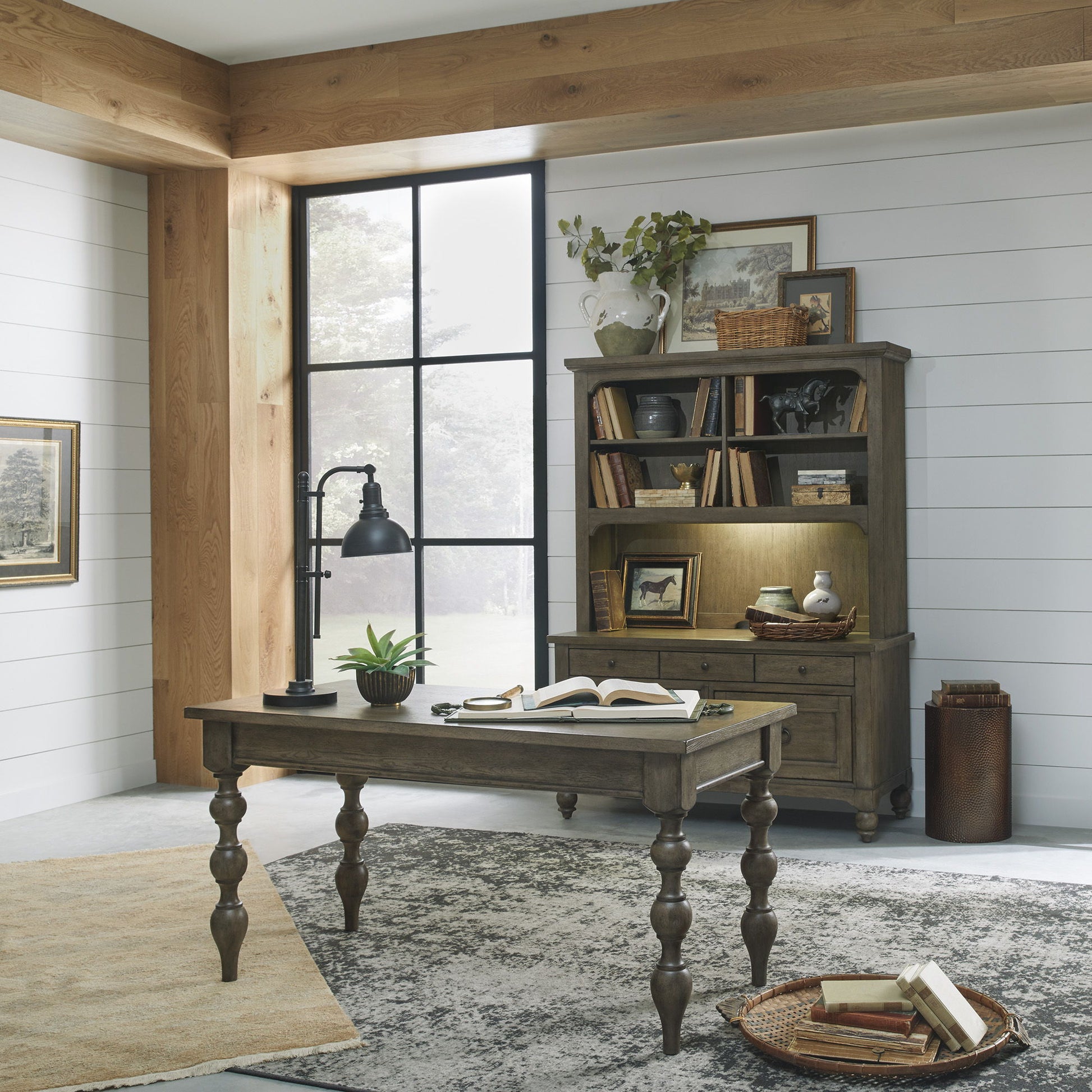 Americana Farmhouse - 3 Piece Home Office Set (Desk & Hutch) - Light Brown - Hornell Furniture Outlet