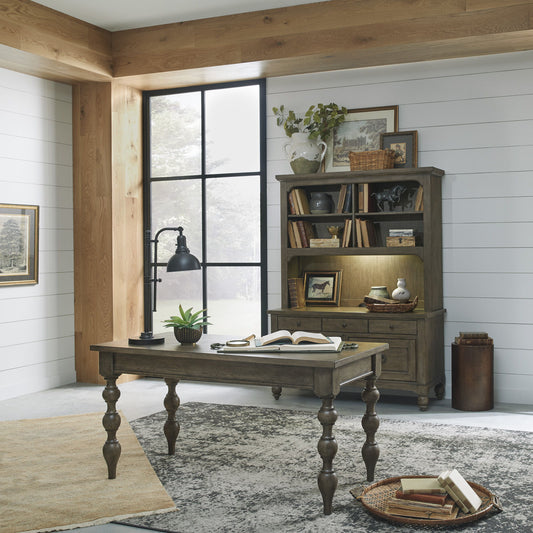 Americana Farmhouse - 3 Piece Home Office Set (Desk & Hutch) - Light Brown - Hornell Furniture Outlet