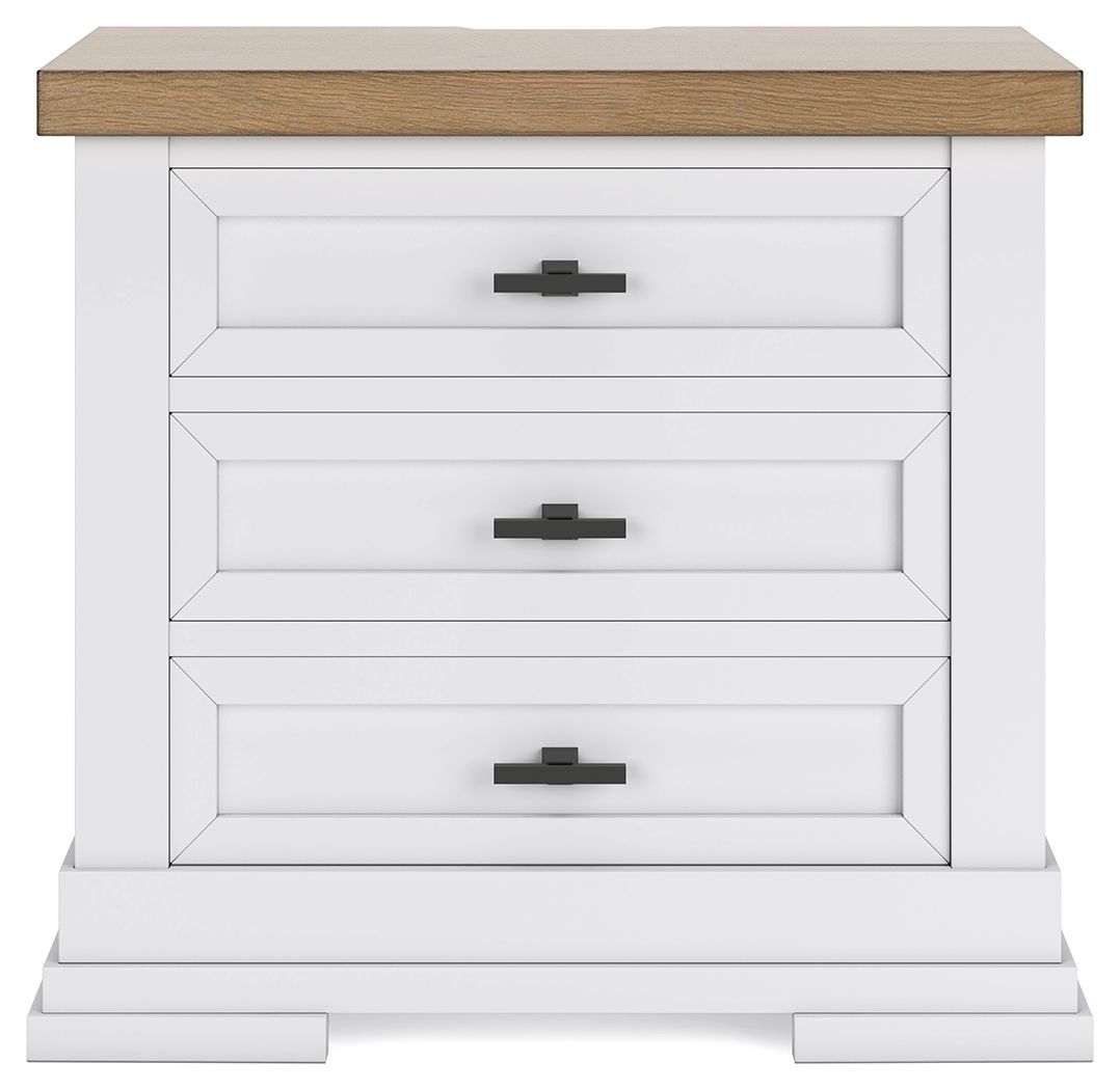 Ashbryn - White / Natural - Three Drawer Night Stand - Hornell Furniture Outlet