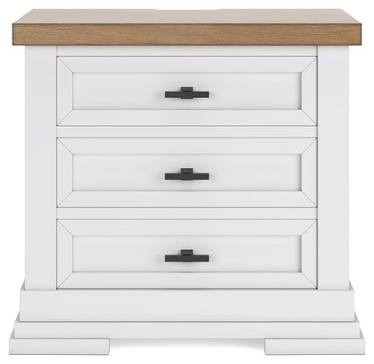 Ashbryn - White / Natural - Three Drawer Night Stand - Hornell Furniture Outlet