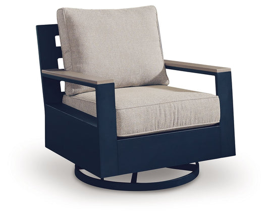 East Beach - Swivel Glider Chair With Cushion - Blue - Hornell Furniture Outlet