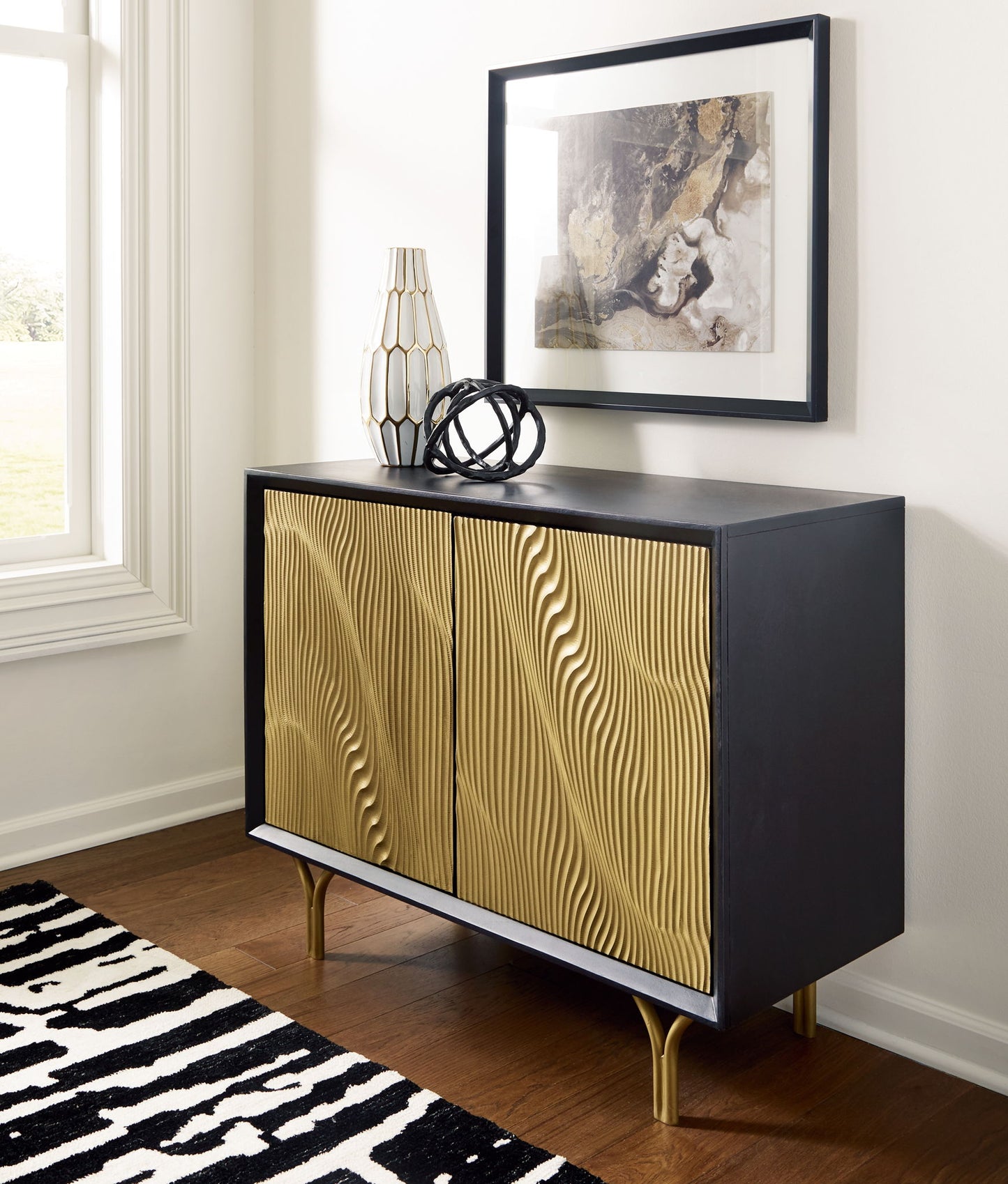 Tayner - Black / Gold Finish - Accent Cabinet - Hornell Furniture Outlet