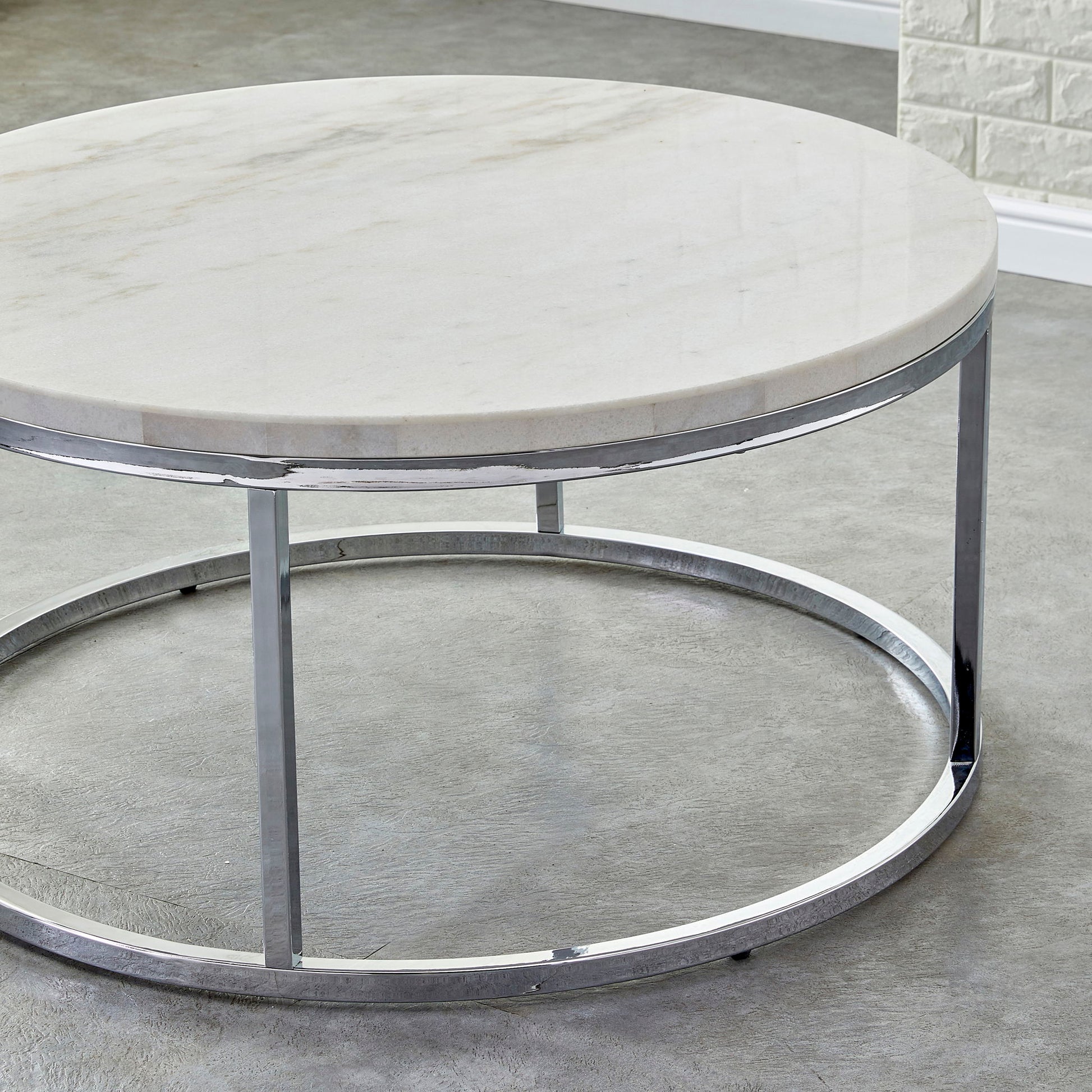Echo - White Marble Top Round Cocktail Table - White - Hornell Furniture Outlet