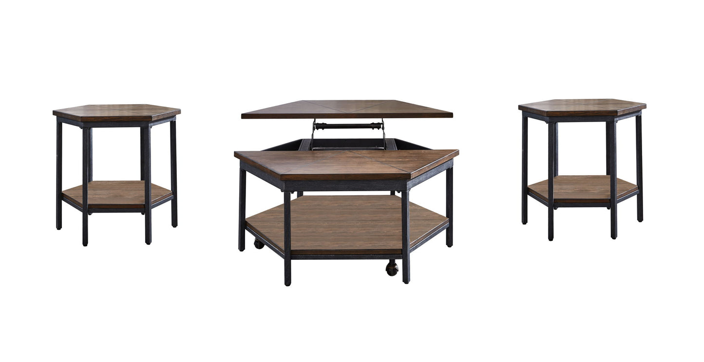 Ultimo - 3 Piece Table Set (Hexagon Lifttop & End Tables) - Brown - Hornell Furniture Outlet