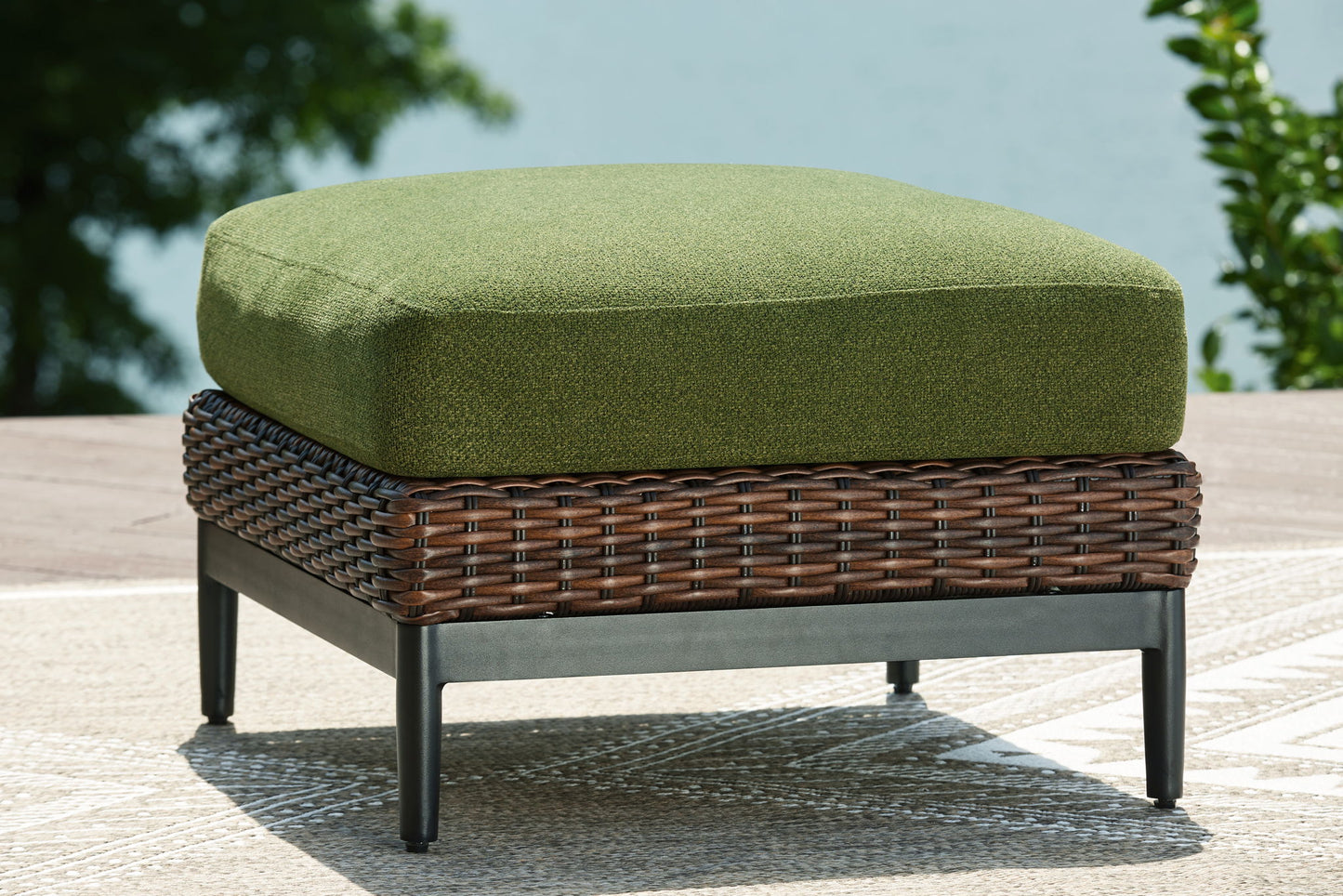 Horizon Hall - Brown / Green - Ottoman With Cushion - Hornell Furniture Outlet