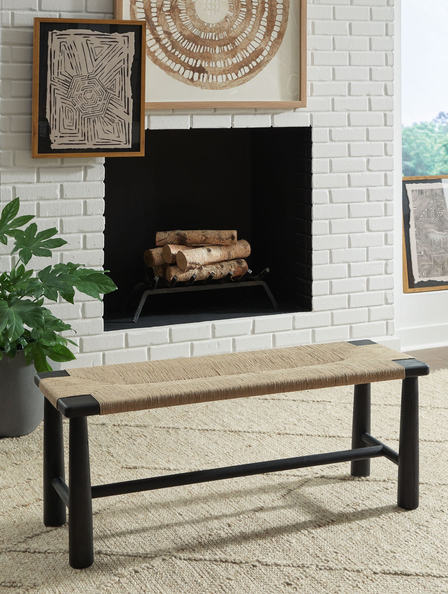 Acerman - Black / Natural - Accent Bench - Hornell Furniture Outlet