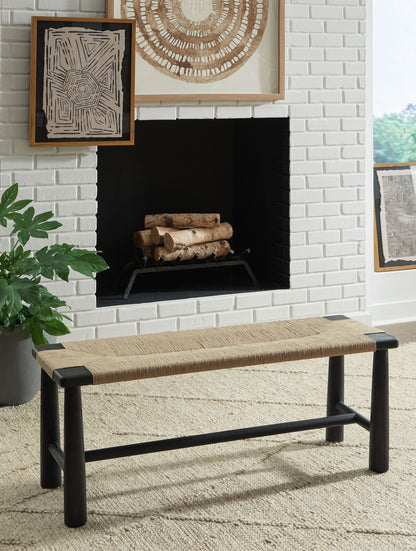 Acerman - Black / Natural - Accent Bench - Hornell Furniture Outlet