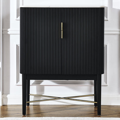 Vida Black - Marble Top Wine Cabinet - White / Black - Hornell Furniture Outlet