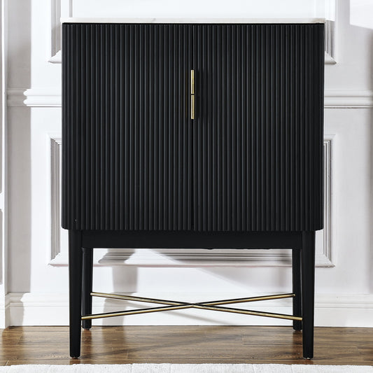 Vida Black - Marble Top Wine Cabinet - White / Black - Hornell Furniture Outlet