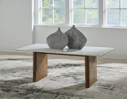 Isanti - Light Brown / White - Rectangular Cocktail Table - Hornell Furniture Outlet