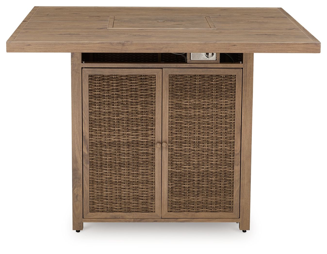 Walton Bridge - Driftwood - 5 Pc. - Square Bar Table W/Fire Pit, 4 Barstools - Hornell Furniture Outlet