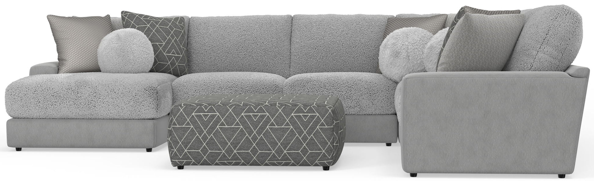 Canyon - 4 Piece Sectional With Cuddler Seat Cushions, Included Accent Pillows And Cocktail Ottoman (Left Side Facing Chaise) - Platinum - Hornell Furniture Outlet