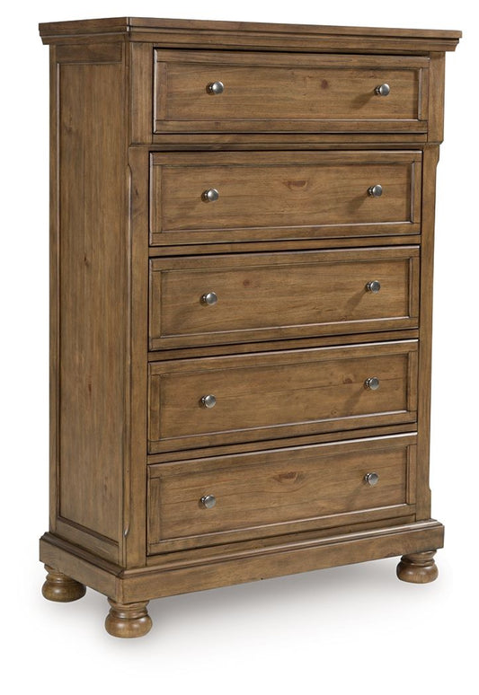 Feddinger - Medium Brown - Five Drawer Chest - Hornell Furniture Outlet