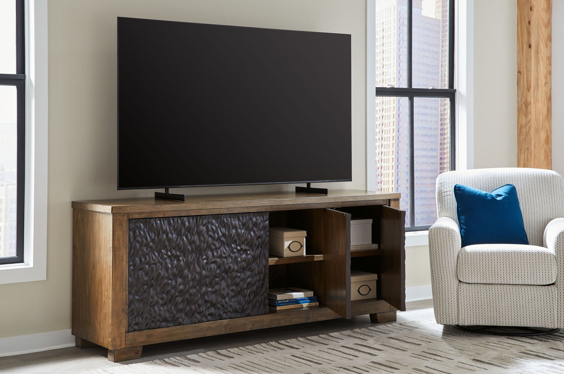 Rosswain - Warm Brown - Extra Large TV Stand - Hornell Furniture Outlet