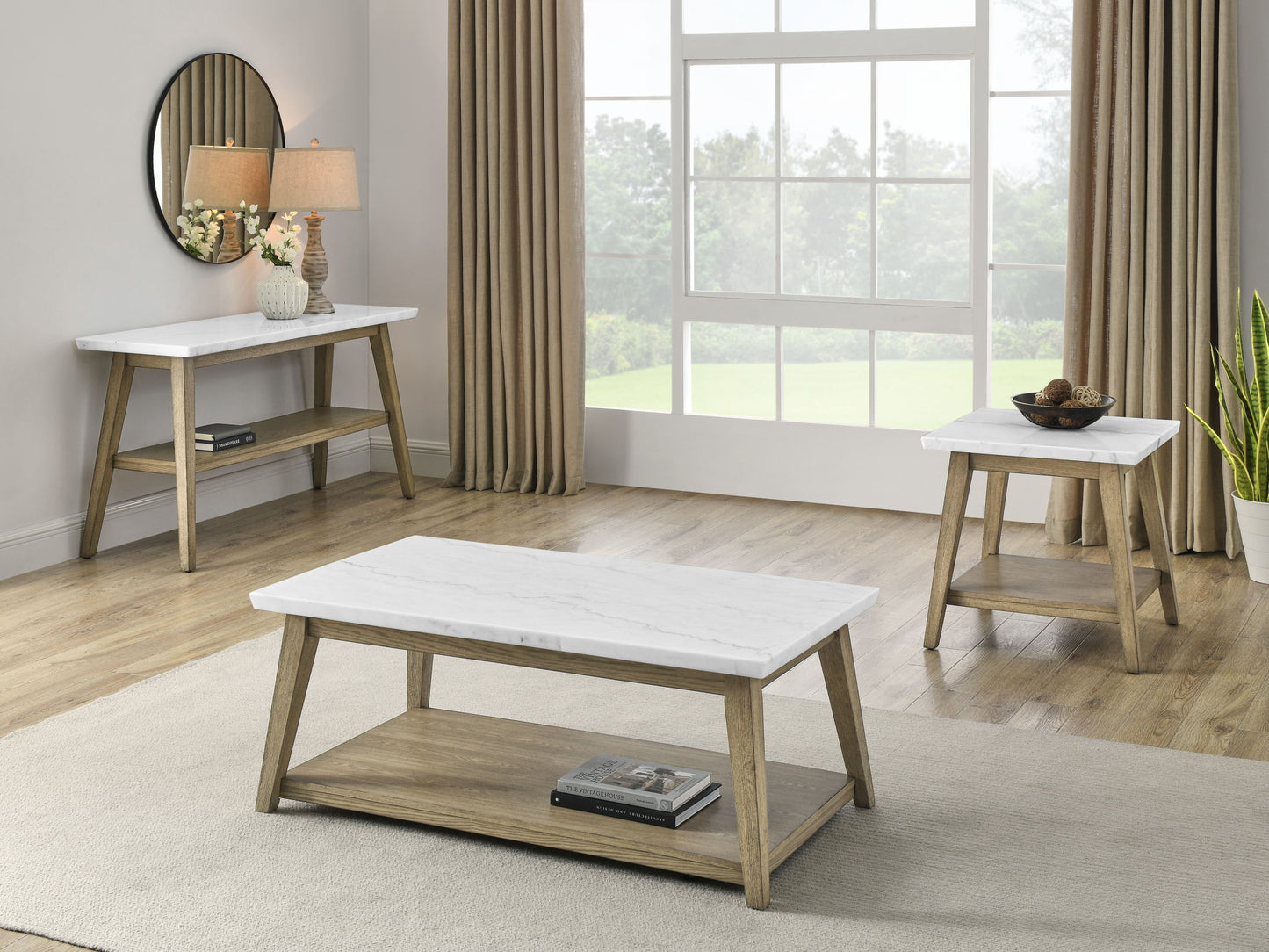 Vida - Marble Top Coffee Table With Casters - Brown - Hornell Furniture Outlet