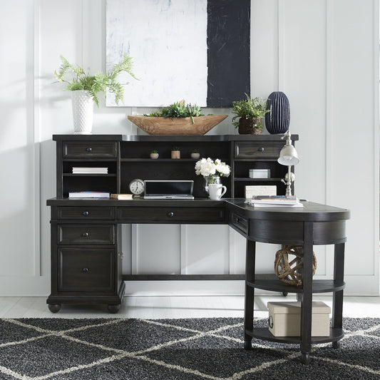 Harvest Home - L Shaped Desk Set With Hutch - Black - Hornell Furniture Outlet