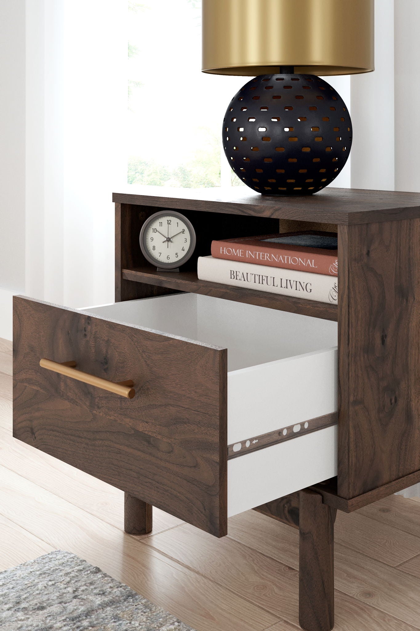 Calverson - Mocha - One Drawer Night Stand - Medium - Hornell Furniture Outlet