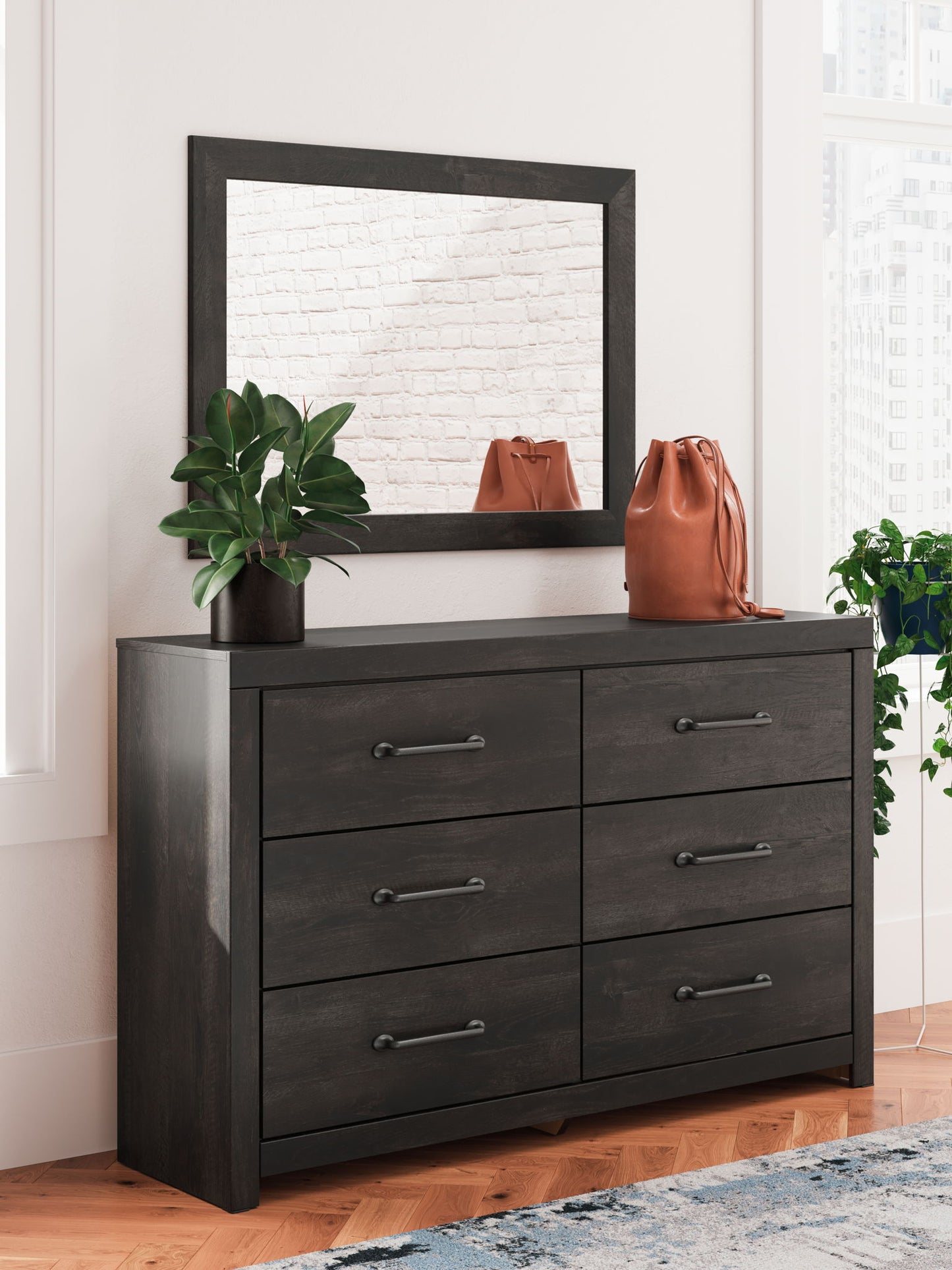 Hollivern - Dark Gray - Dresser And Mirror - Hornell Furniture Outlet