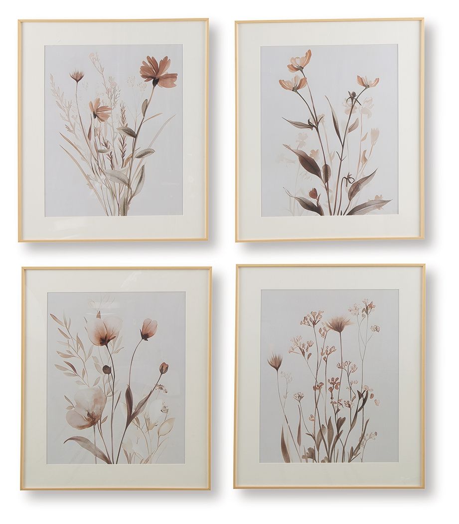 Chettings - Beige / Gray / Blush - Wall Art Set (Set of 4) - Hornell Furniture Outlet