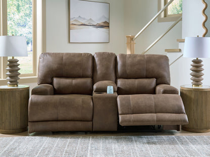 Beckley Place - Earth - Power Reclining Loveseat With Console / Adjustable Headrest - Hornell Furniture Outlet