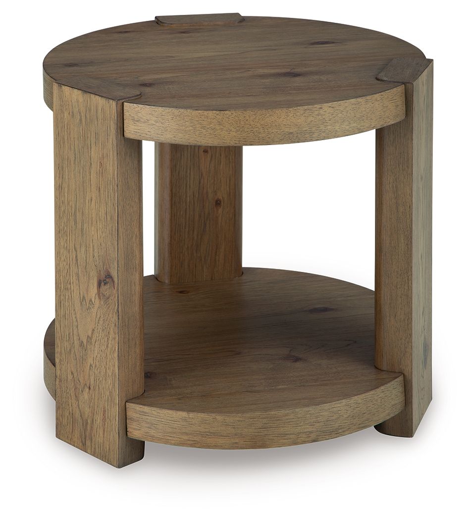 Flangren - Round End Table - Light Brown - Hornell Furniture Outlet