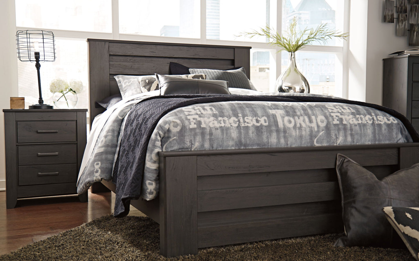 Brinxton - Charcoal - Two Drawer Night Stand - Hornell Furniture Outlet