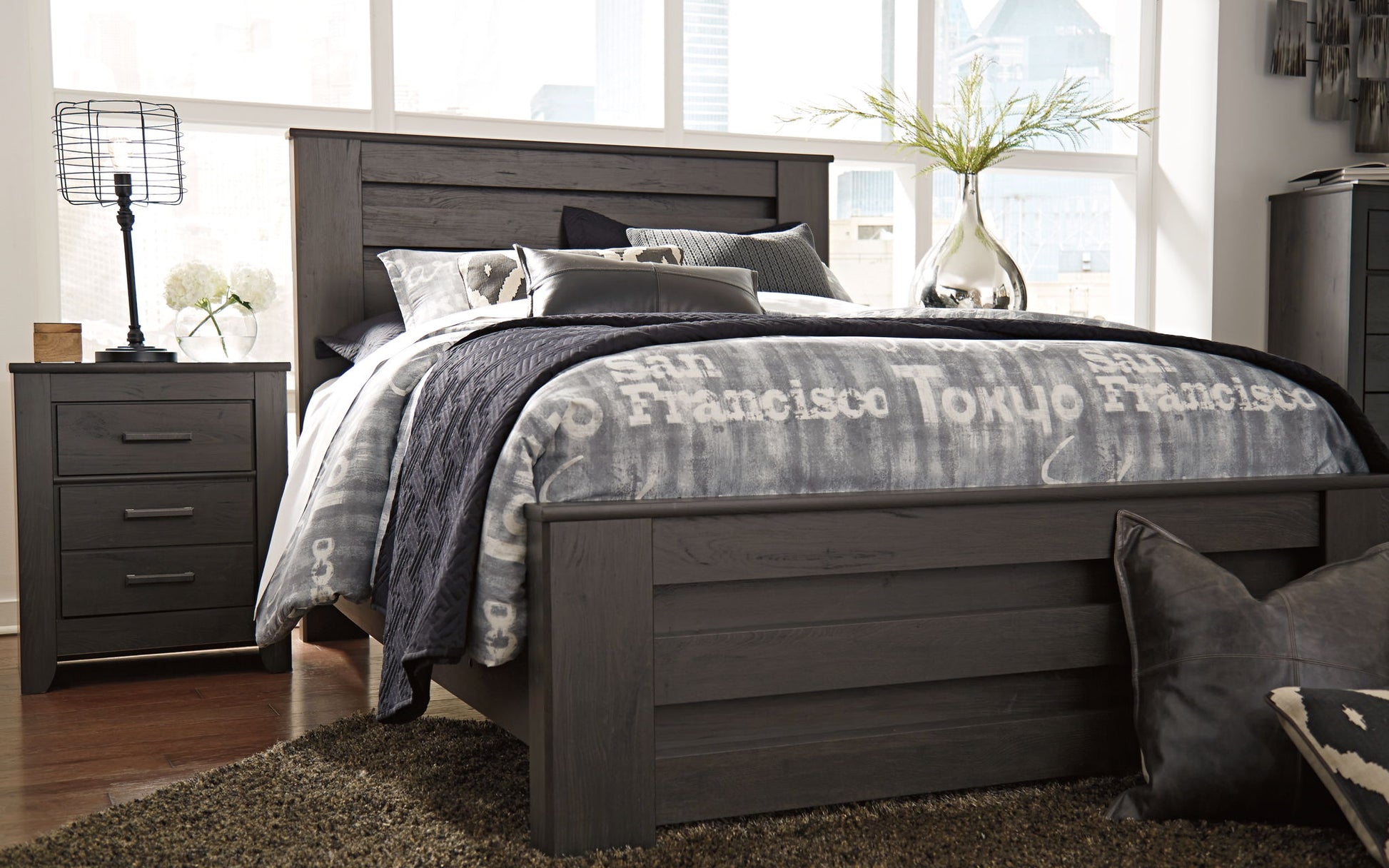 Brinxton - Charcoal - Two Drawer Night Stand - Hornell Furniture Outlet