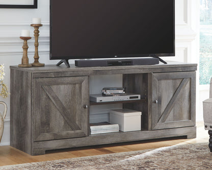 Wynnlow - Gray - 63" TV Stand With Glass/Stone Fireplace Insert - Hornell Furniture Outlet