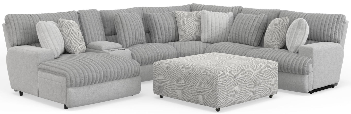 Abraxas - 6 Piece Power Reclining Sectional With Lay - Back Chaise, 2 Reclining Seats, And Included Cocktail Ottoman (LSF Chaise) - Moonstruck - Hornell Furniture Outlet
