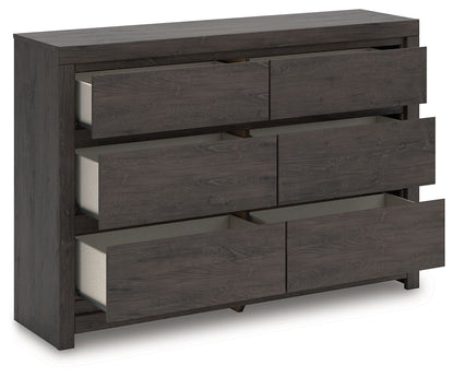 Fraluna - Charcoal - Six Drawer Dresser - Hornell Furniture Outlet