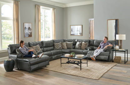 Como - 7 Piece Italian Leather Match Reclining Sectional - Hornell Furniture Outlet