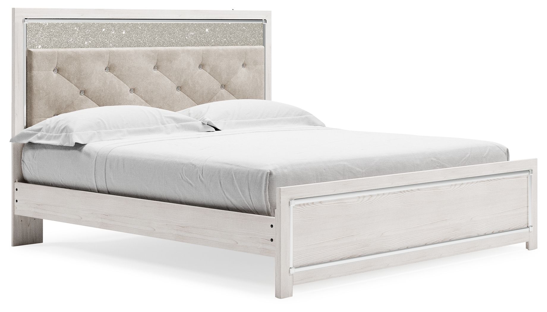 Altyra - White - King Panel Bed With Upholstered Headboard - Hornell Furniture Outlet