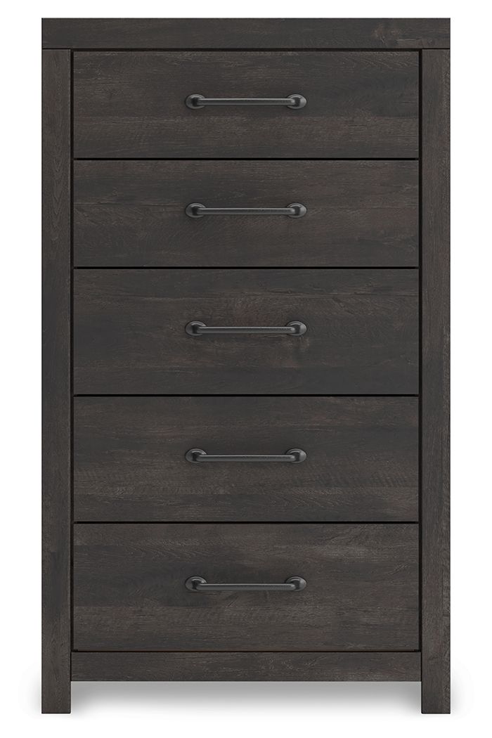 Hollivern - Dark Gray - Five Drawer Chest - Hornell Furniture Outlet