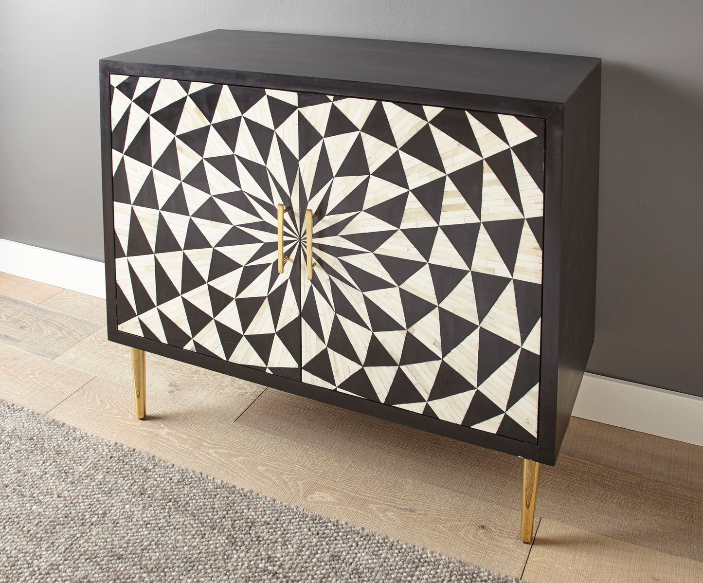 Benzara - 2 Door Bone Inlay Cabinet - Black - Hornell Furniture Outlet