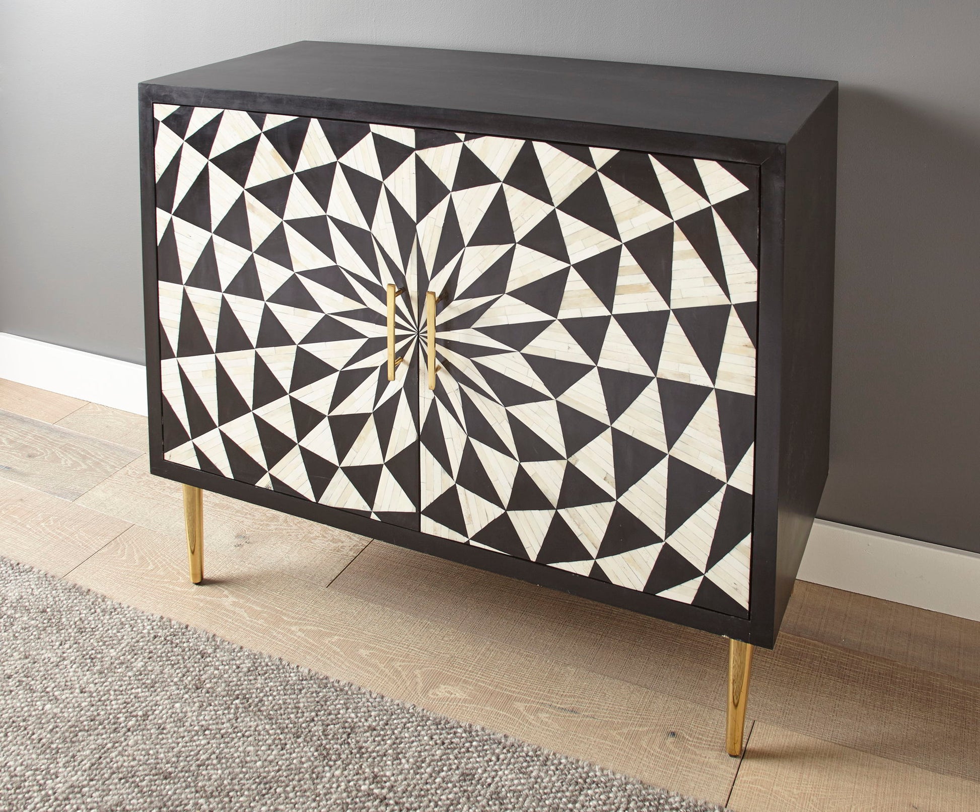 Benzara - 2 Door Bone Inlay Cabinet - Black - Hornell Furniture Outlet