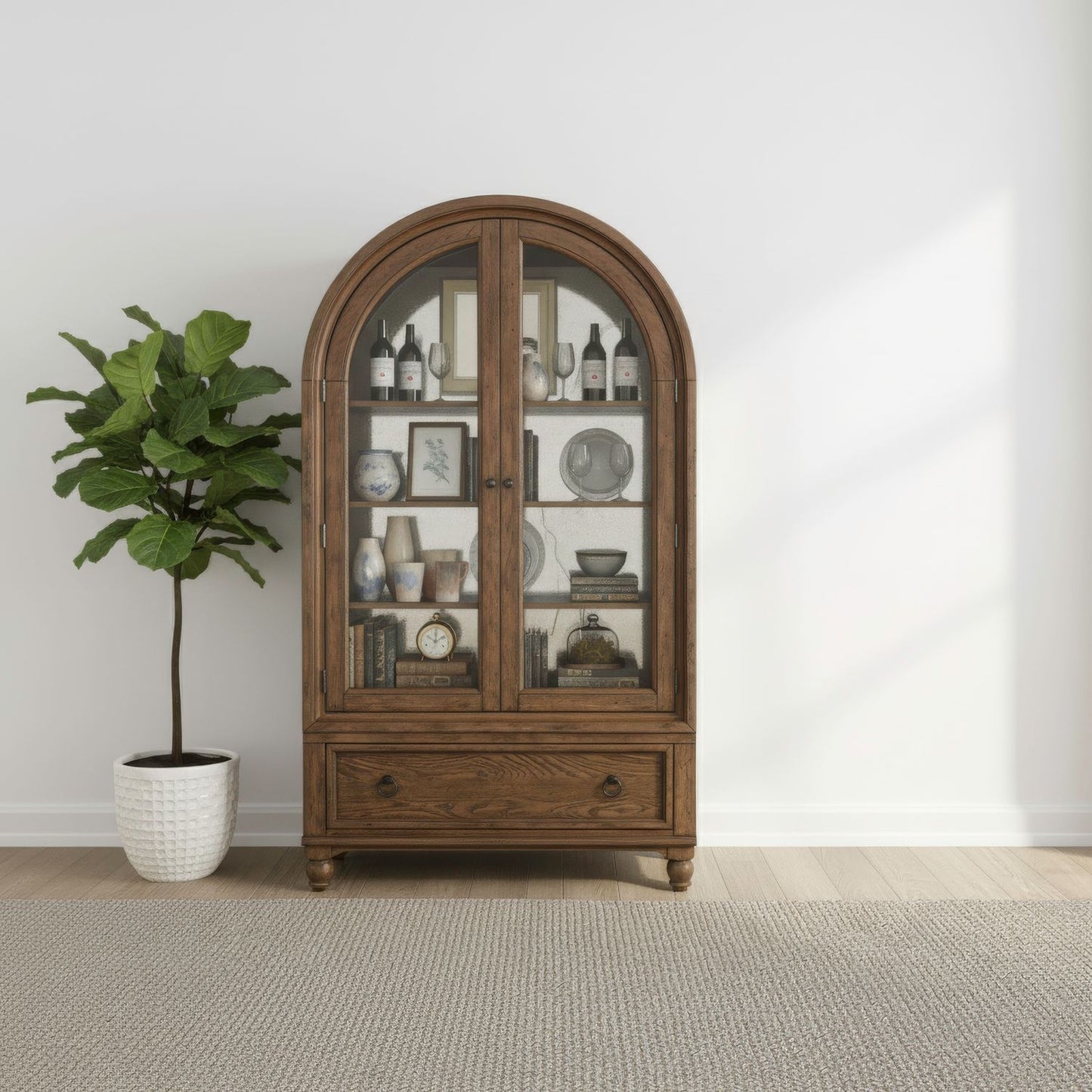 Americana Farmhouse - Arched Display Cabinet - Dusty Taupe - Hornell Furniture Outlet