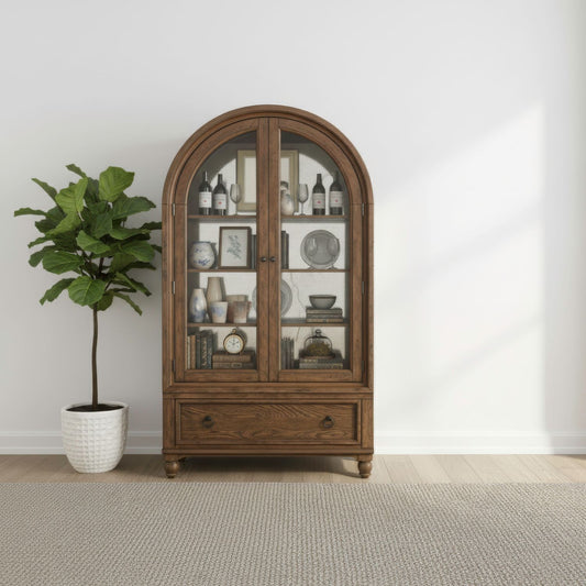 Americana Farmhouse - Arched Display Cabinet - Dusty Taupe - Hornell Furniture Outlet