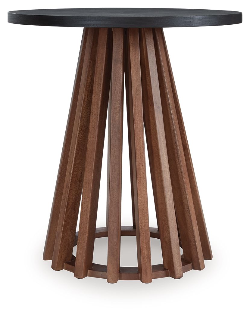 Kallari - Warm Brown / Black - Round End Table - Hornell Furniture Outlet