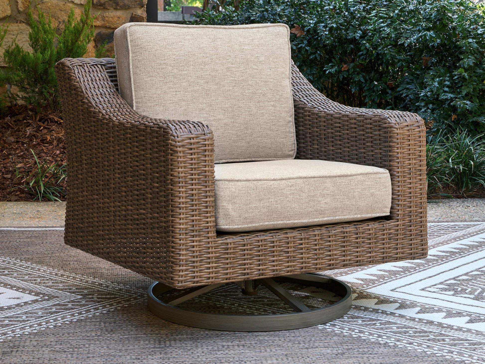 Laguna Heights - Swivel Lounge With Cushion - Beige - Hornell Furniture Outlet
