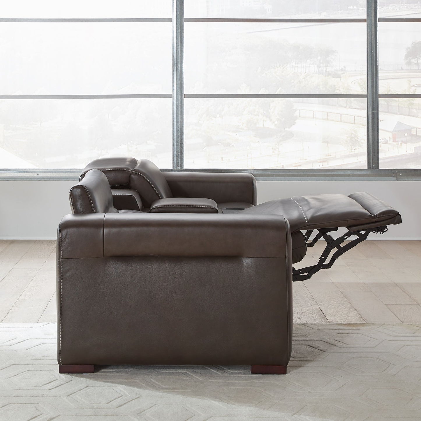 Deacon - 3 Piece Loveseat With Console - Boston Charcoal Leather - Hornell Furniture Outlet