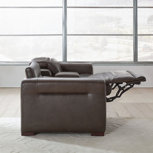 Deacon - 3 Piece Loveseat With Console - Boston Charcoal Leather - Hornell Furniture Outlet