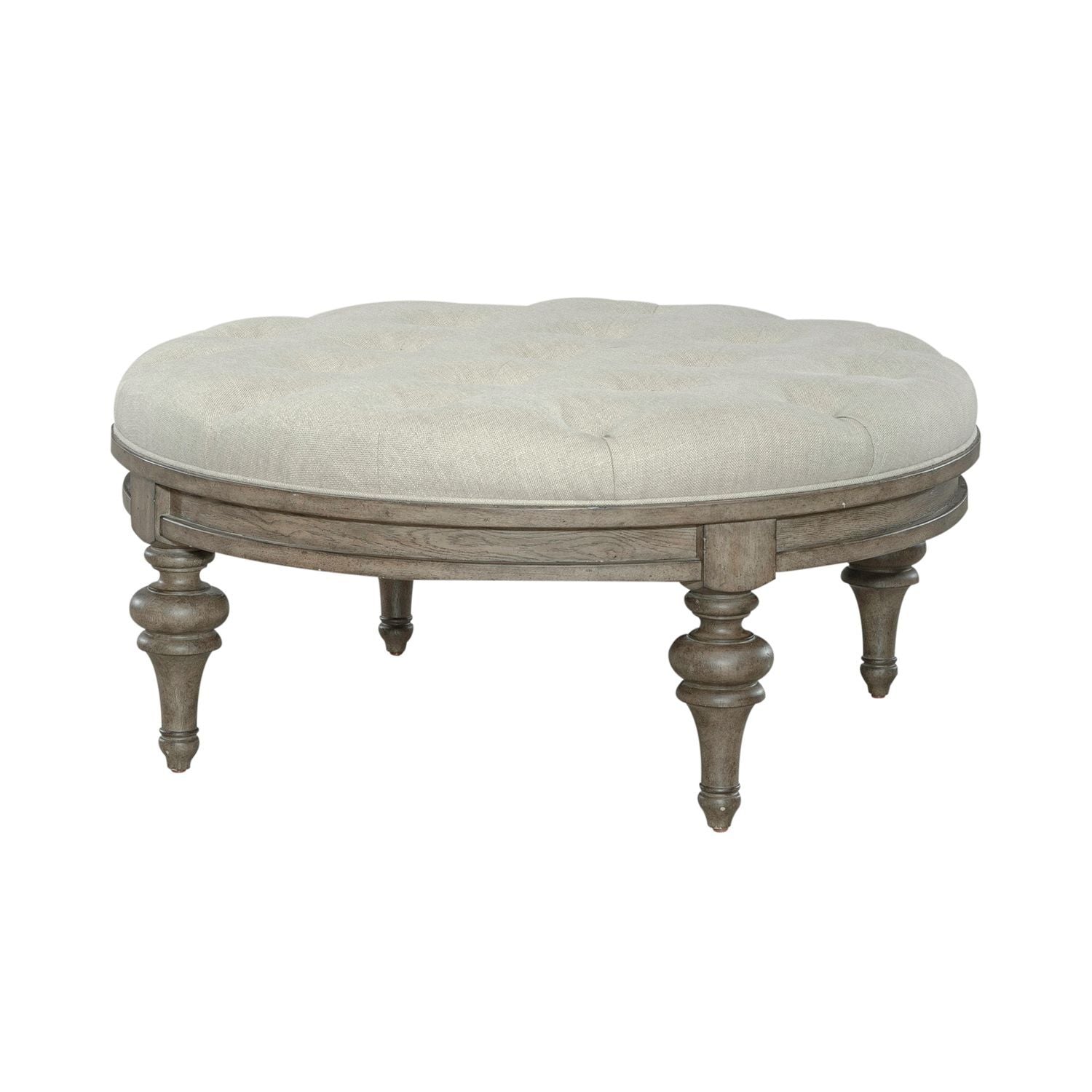 Americana Farmhouse - Round Cocktail Ottoman - Light Brown - Hornell Furniture Outlet
