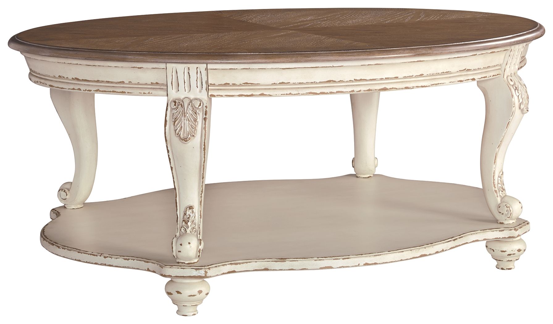 Realyn - White / Brown - Oval Cocktail Table - Hornell Furniture Outlet