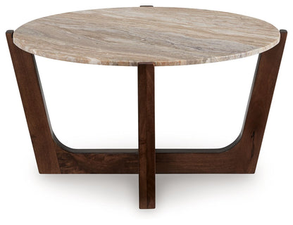 Tanidore - Warm Brown - Round Cocktail Table - Hornell Furniture Outlet
