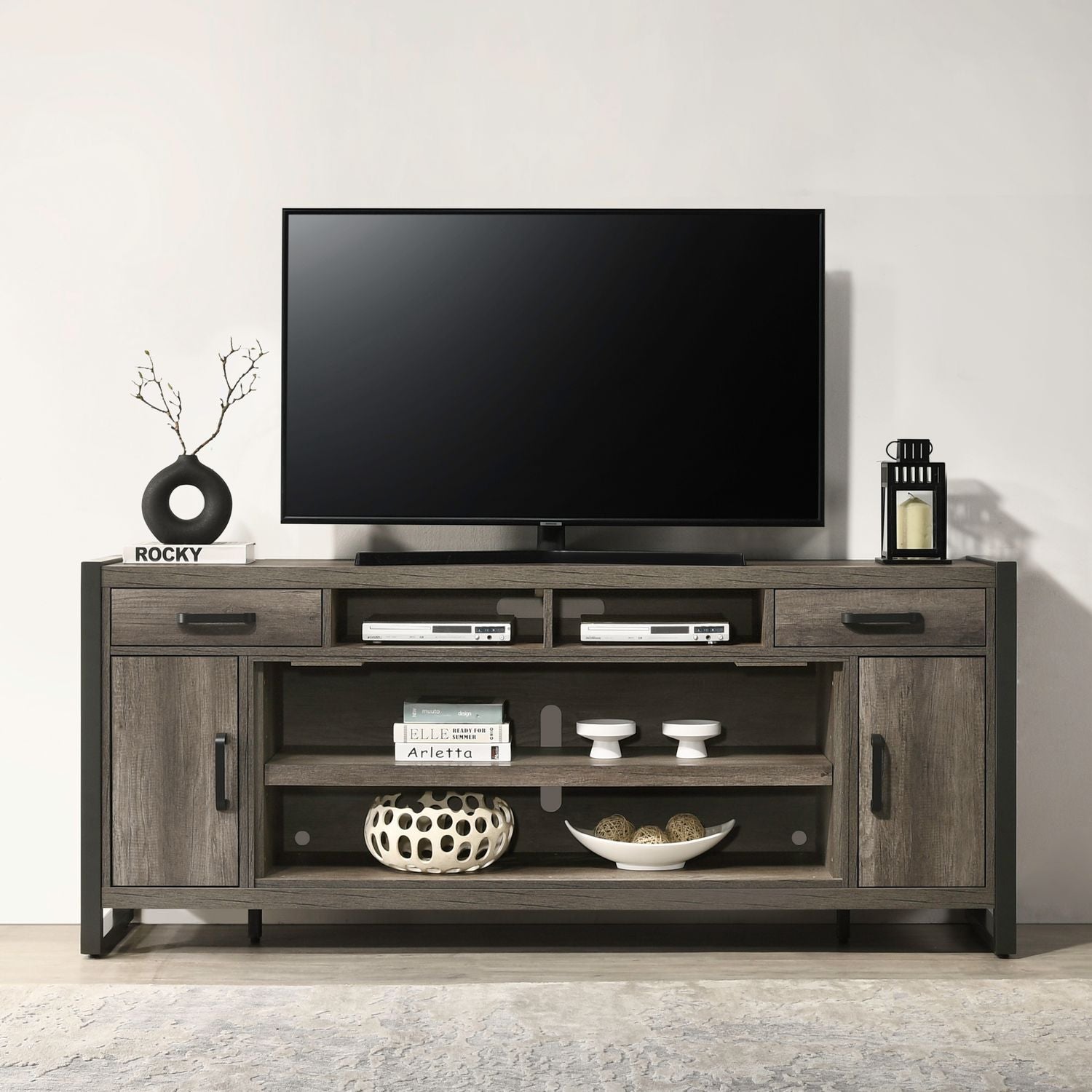 Fireplace TV Consoles - 78" Fireplace TV Console FTS - Brown - Hornell Furniture Outlet
